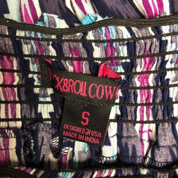 Rock and Roll Cowgirl Top Womens Sz Small Blue Fuchsia Blouse Aztec Western NEW - Picture 6 of 10
